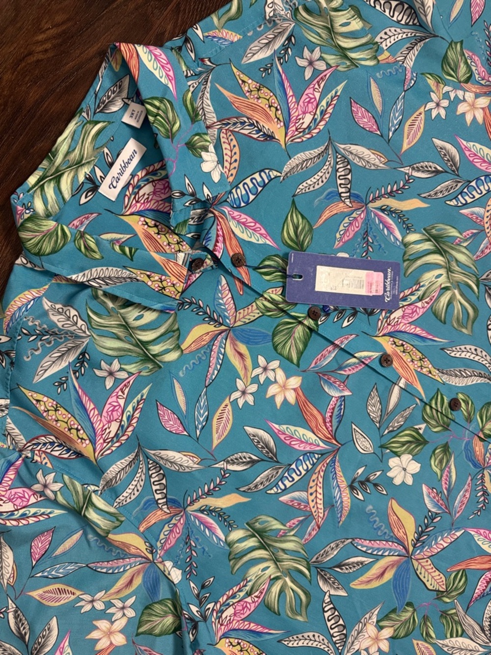 NWT Roundtree & Yorke Caribbean 3XLT Teal Tropical Hawaiian *Fathers Day* Shirt - Picture 13 of 14